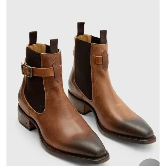 NWOT: John Varvatos Walker Buckle Chelsea Boot Size 9.5 in LT Brown - Picture 5 of 10